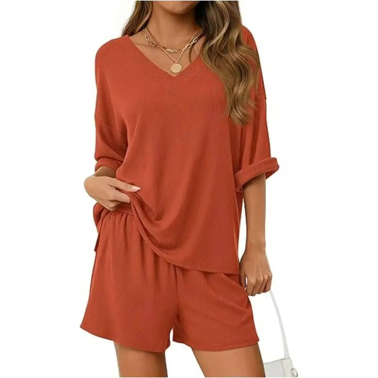 2026 Summer Solid Beach Set for Women Loose Casual Style Home and Outdoor Wear hort-Sleeve T-Shirt Shorts