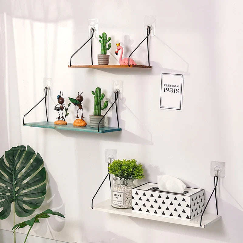 Nordic Wooden Wall Hanging Shelves Living Room Decor Display Stand Home Wall Decoration Bedroom Storage Shelf