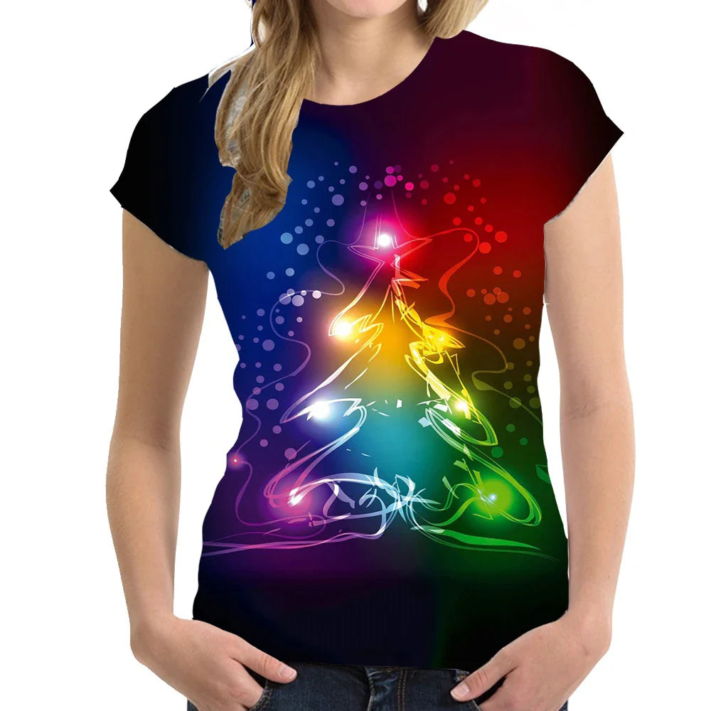 Christmas T-Shirts 3D Print Women Fashion Streetwear O-Neck Oversized Short Sleeve T Shirt Harajuku Y2k Tops Tees Woman Clothing
