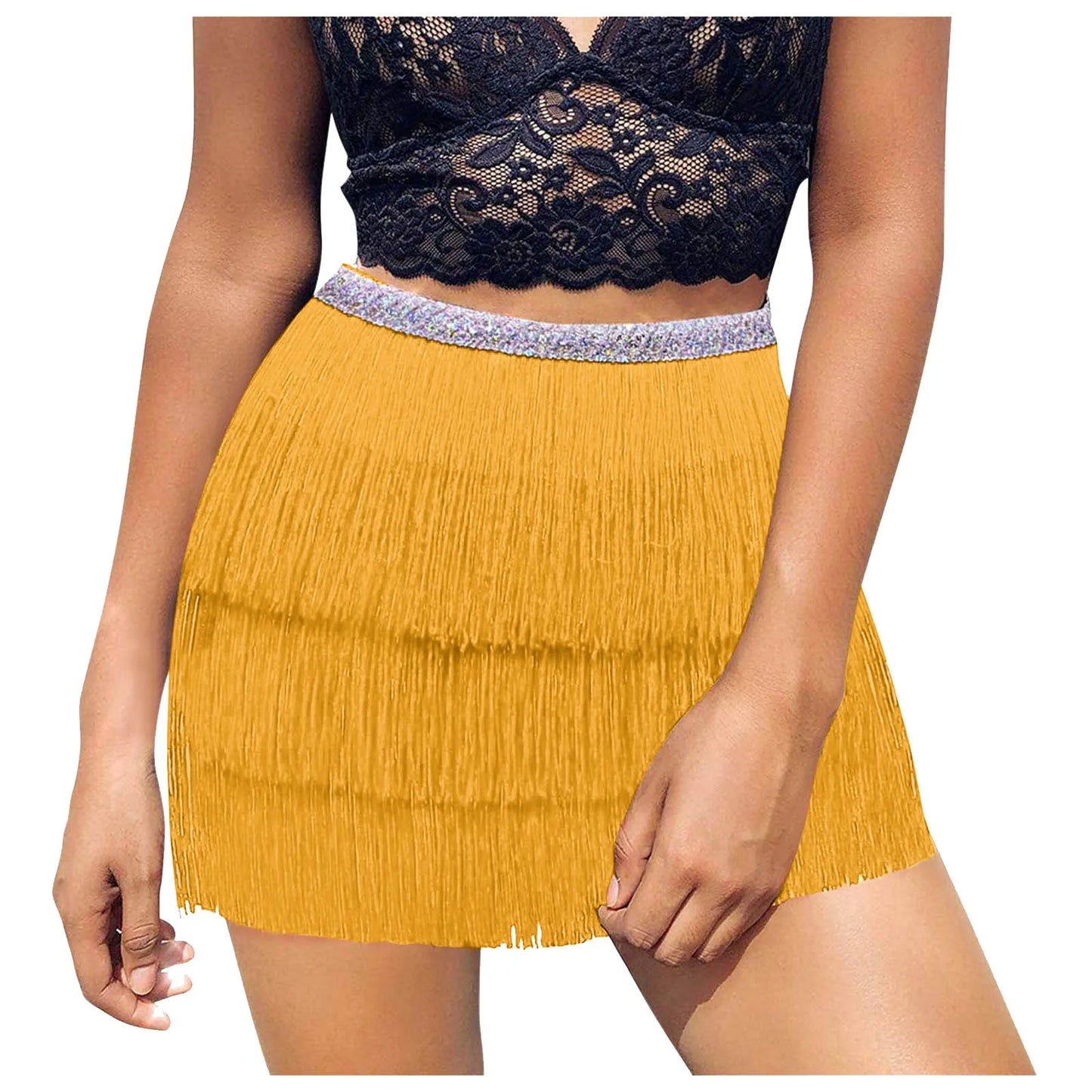 Multilayer Tiered Fringe Latin Dance Skirt Tassel Samba Rumba Tango Ballroom Lesson Dancewear Stage Rave Outfit Party Skirt