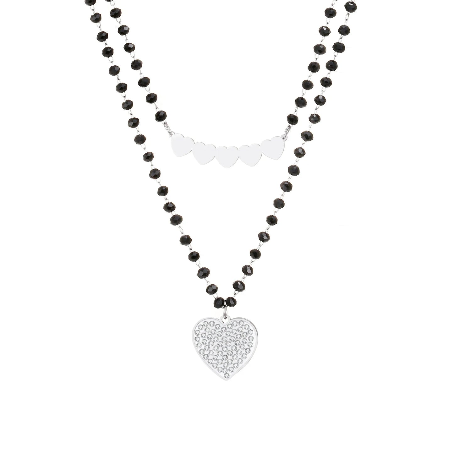 Fashion Double Layer Black Crystal Beads Necklace For Women Stainless Steel Star Choker Necklace Women's Jewelry femme Bijoux