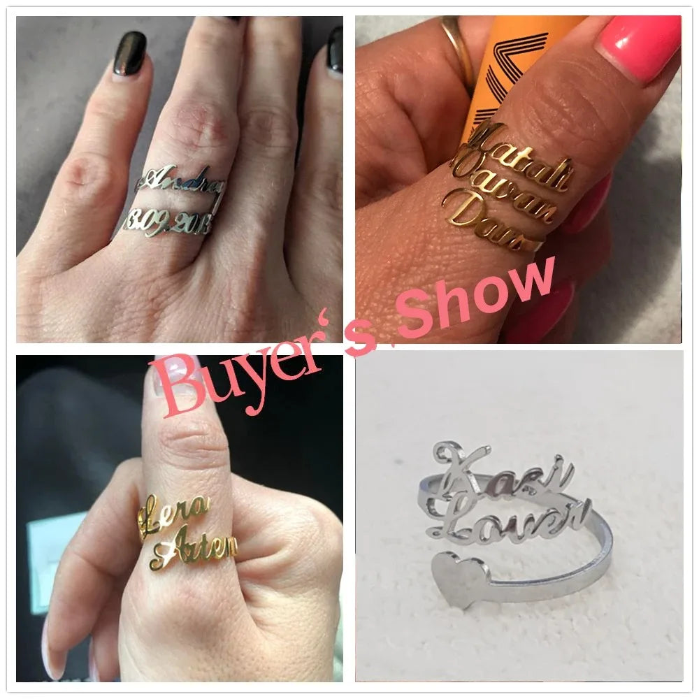 Custom Name Ring for Women Men Personalized Finger Jewelry Stainless Steel Accessories Multiple Double Names Rings Family Gift