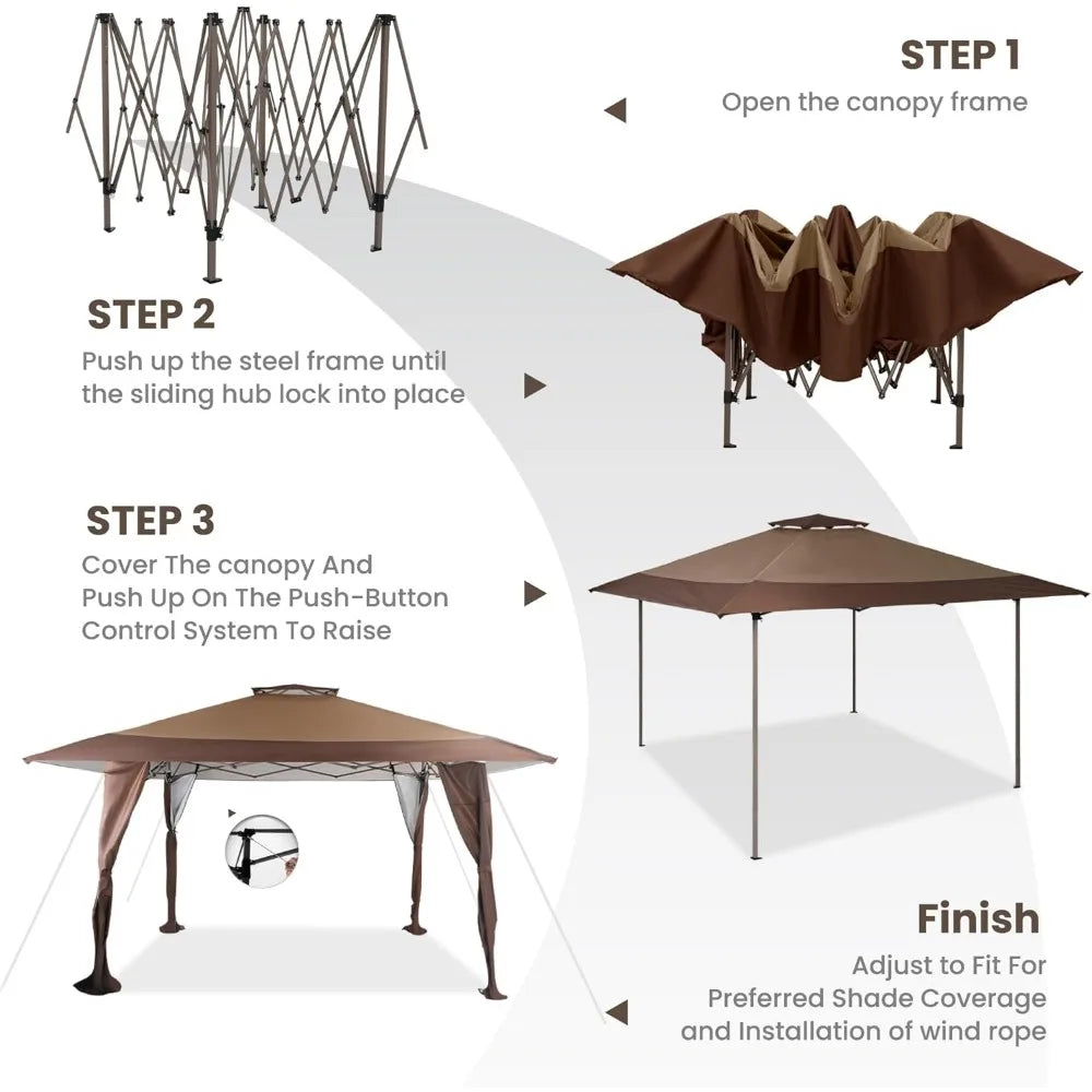 13'x13' Sun Shade Gazebo Canopy with Hardware Kits, Gazebo Shade for Patio Outdoor Garden Events Canopy