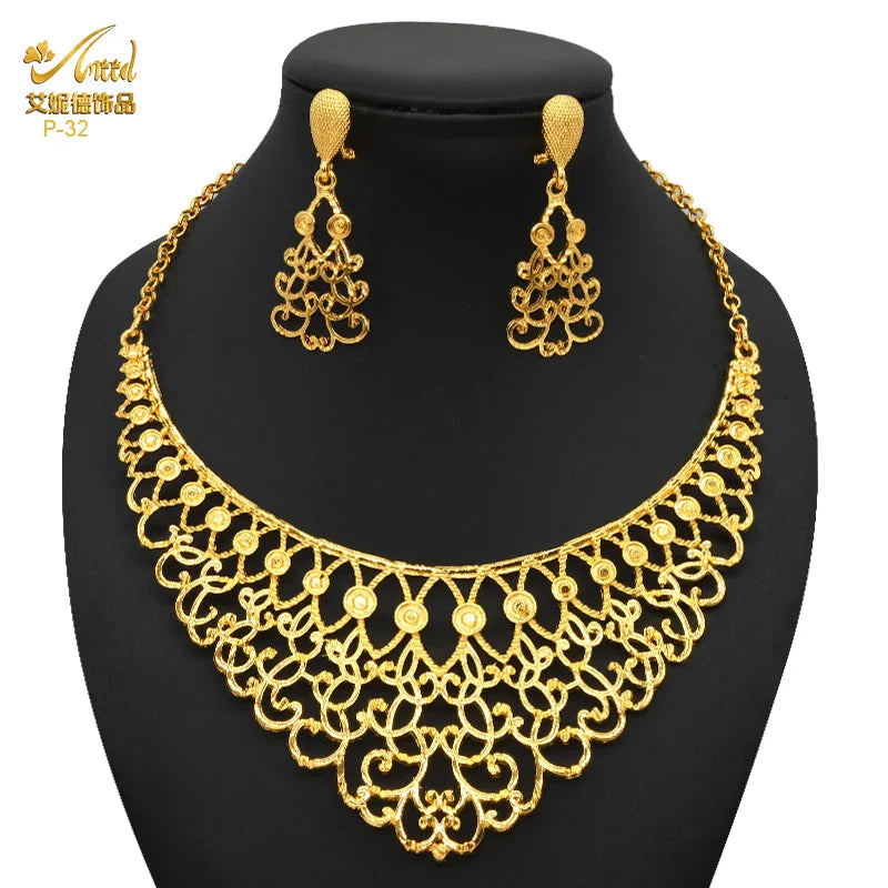 ANIID African 24K Gold Plated Jewelry Sets For Women 2PCS Set