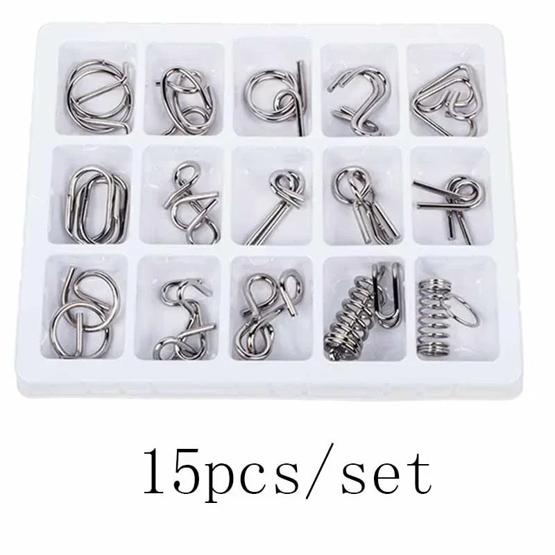 15Pcs/Set Metal Montessori Puzzle Wire Mind Brain Teaser Puzzles Children Adults Interactive Game Reliever Educational Toys