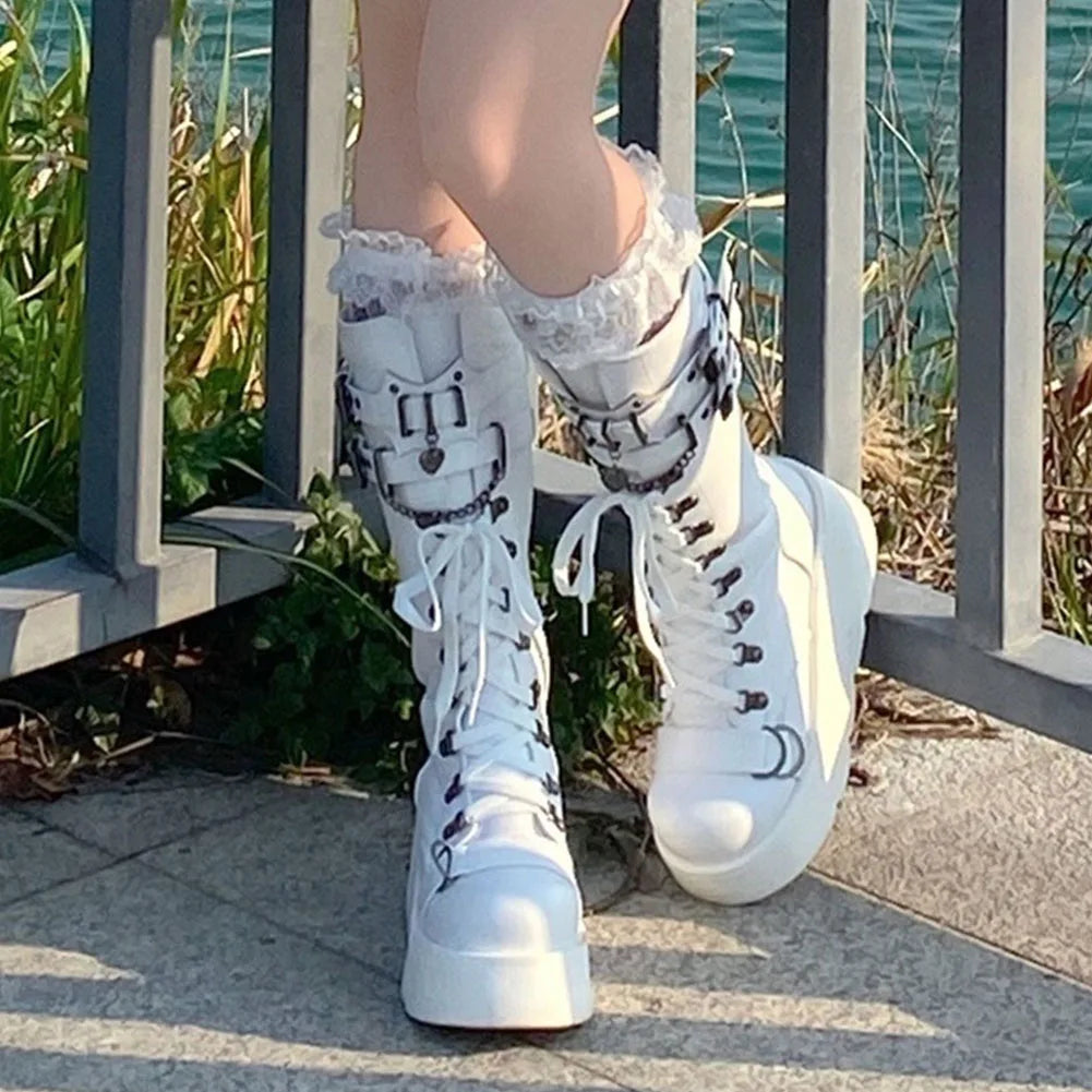 Brand New Ladies Goth Platform Ankle Boots Fashion Buckle Zip Rivet Punk Wedges High Heels Womens Boots Party Street Woman Shoes