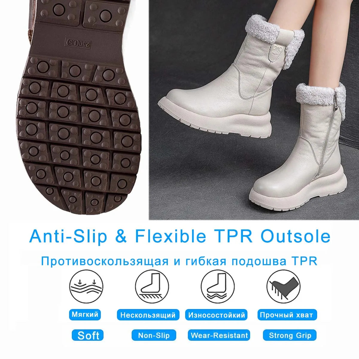 Koznoy 5cm Natural Genuine Leather Chunky Cow Spring Rubber Ankle Boots Soft Soled Winter Plush Flats Booties Autumn Women Shoes