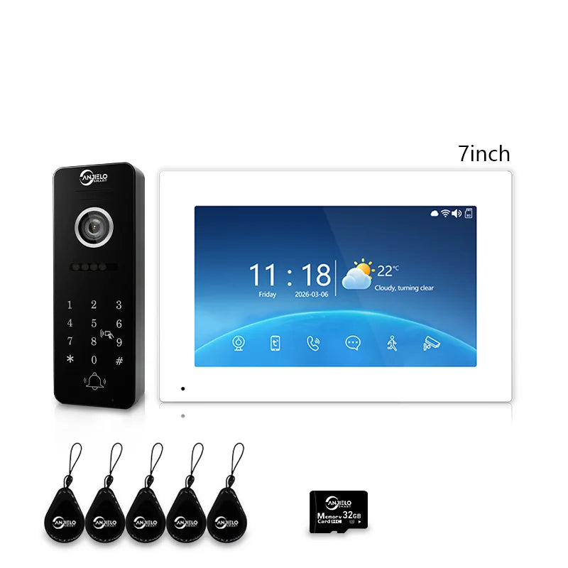 ANJIELO 4‑Wire Tuya Smart Video Door Phone Intercom System PIR Motion Detect Two‑Way Audio Password Unlock Home Villa Security