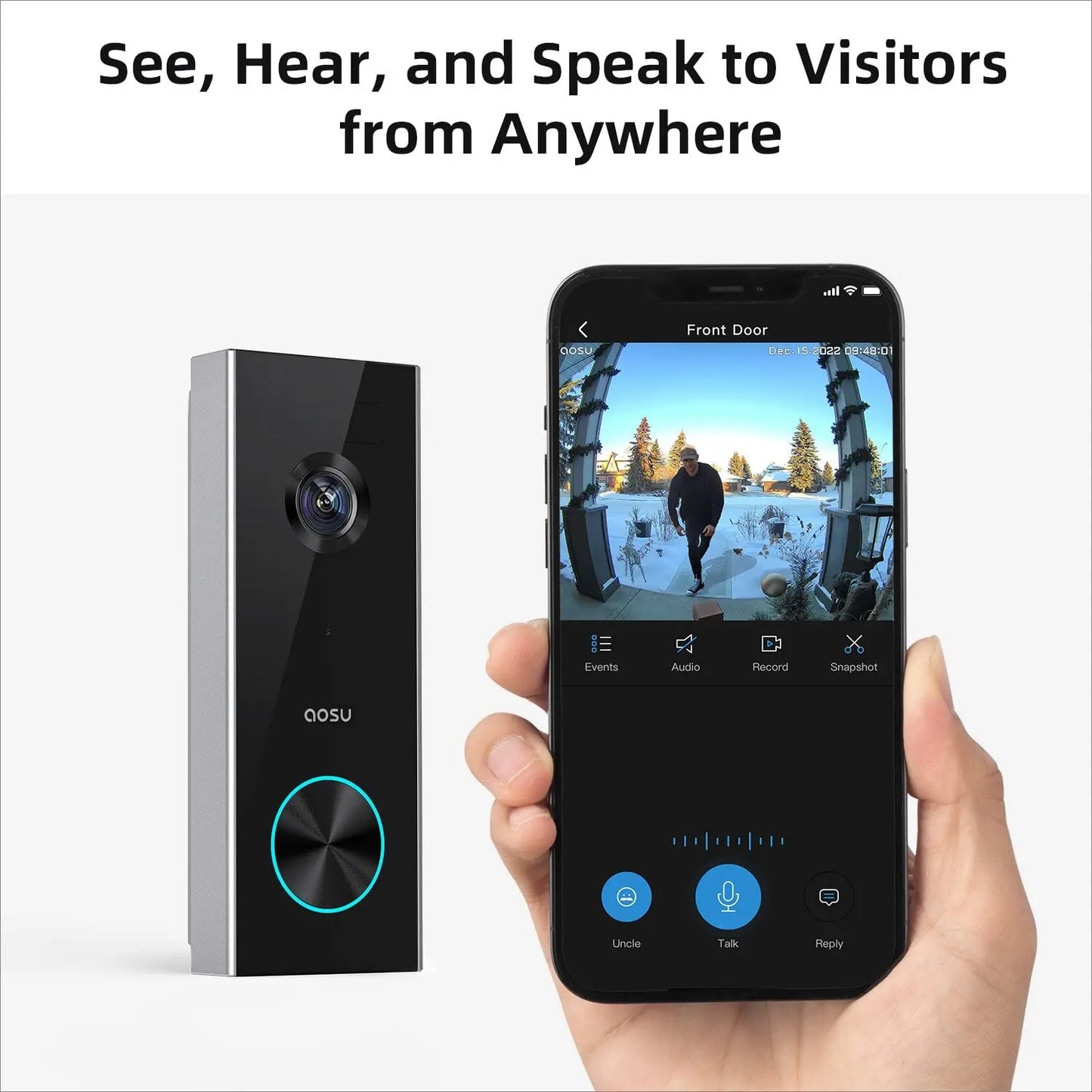 AOSU 3MP WiFi Doorbell 5000 mAh Battery Wireless Video Intercom AI Human Detection 2-way Audio Smart Door Bell Support Alexa