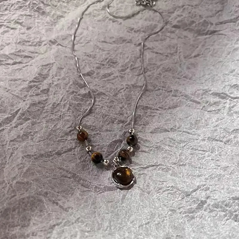Boho Natural Tiger Eye Stone Beaded Necklace Set Multi Color Glass