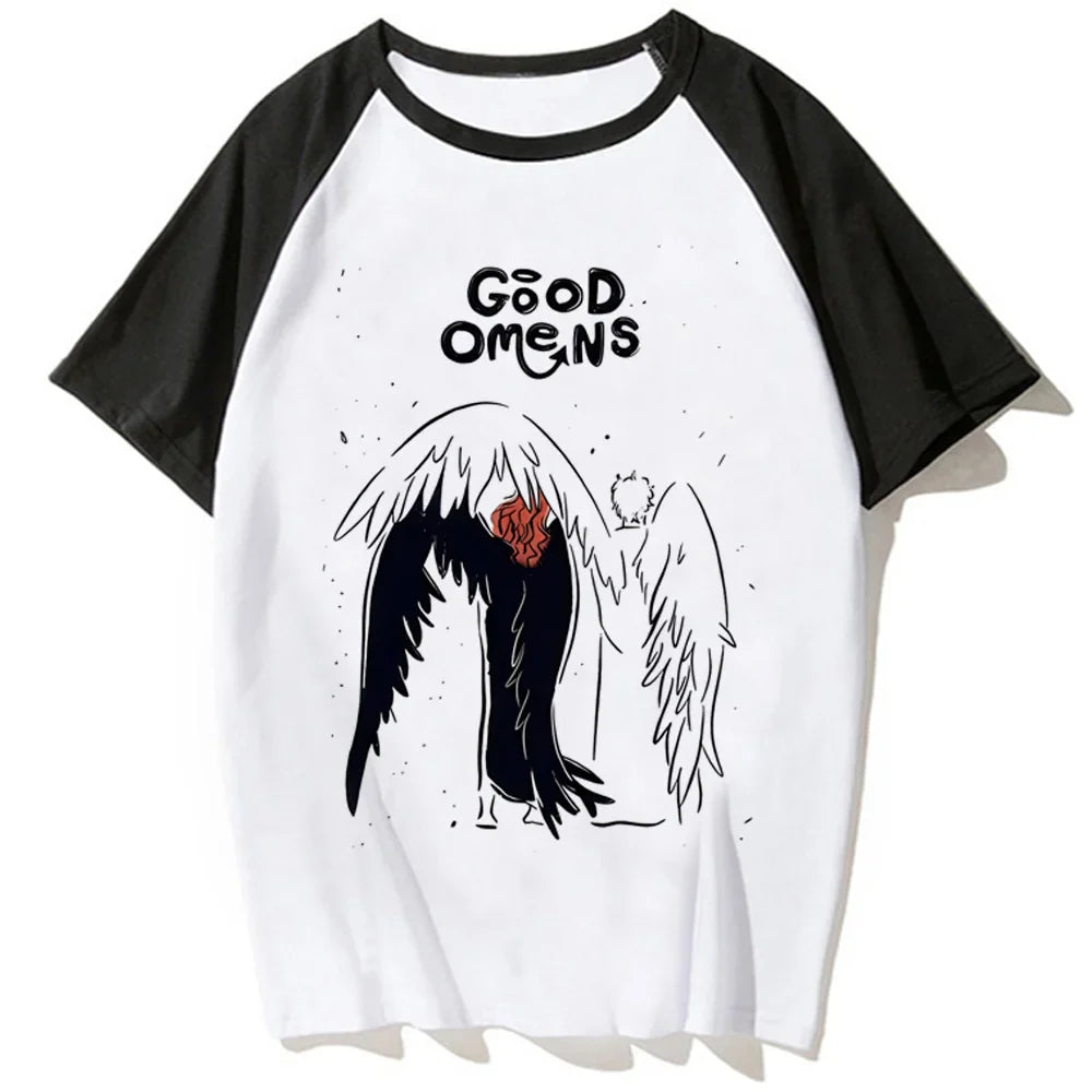 Good Omens t-shirts women summer streetwear Japanese top girl anime funny manga clothing