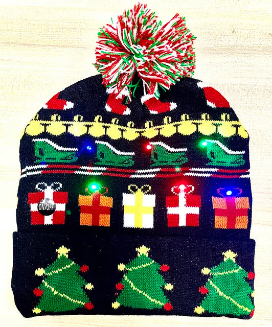 LED Christmas Hat Creative Flashing Led Light Knitted Hat Snowman Winter Warm Color Knitted Cap Christmas Gift