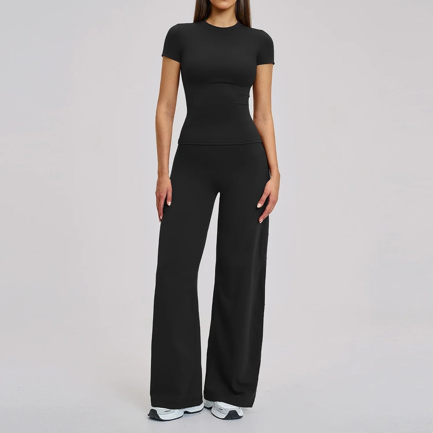 2PCS Yoga Set Women Workout Set Sportswear Gym Clothing Fitness Short Sleeve High Waist Leggings Running Cycling Sports Suits