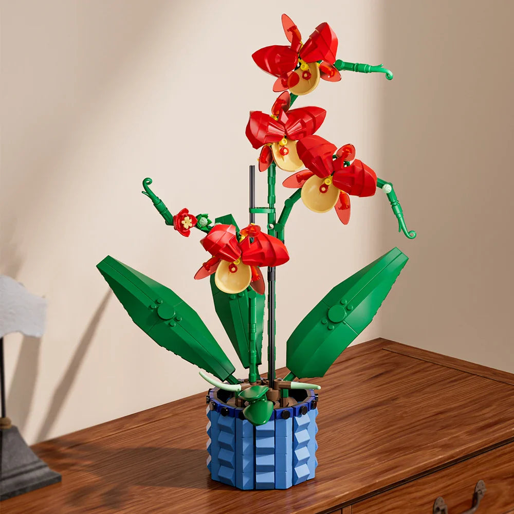 Building Blocks Set Orchid Flowers Bouquet Flower Blocks Bonsai Plant Model Bricks DIY Home Decoration Toys Kids Chirstmas Gifts