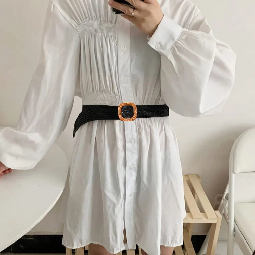 Fashion Wide Waistband Female Waist Belt Bohemian Braided Belts for Women Summer Patchwork Straw Woven Belt