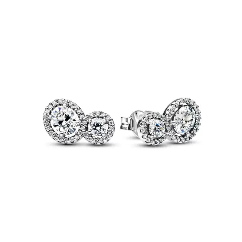 100%925 Pure Silver Classic Water-Drop Heart-Shaped Round Stud