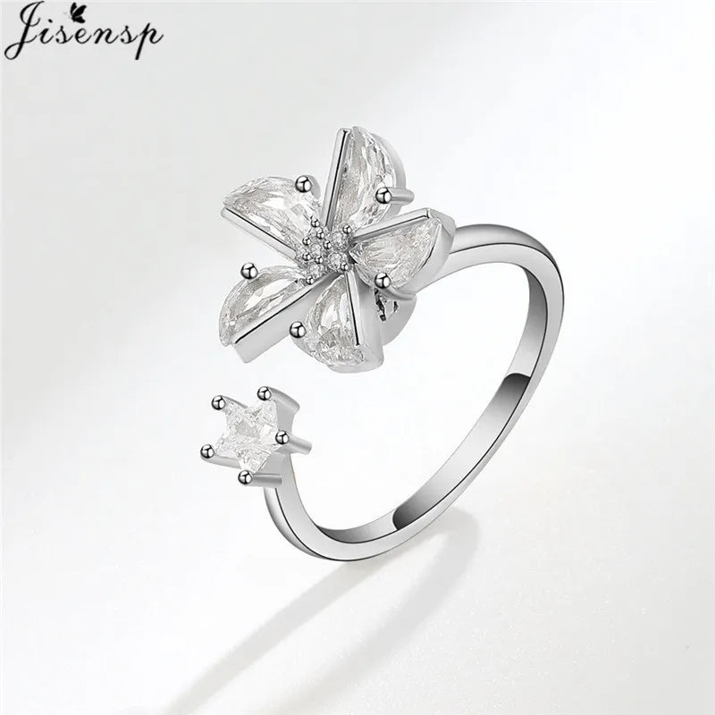 Luxury Fashion Fidget Spinner Ring Anxiety for Women Multiple Crystal Planet Butterfly Finger Rings Anti Stress Wedding Jewerly