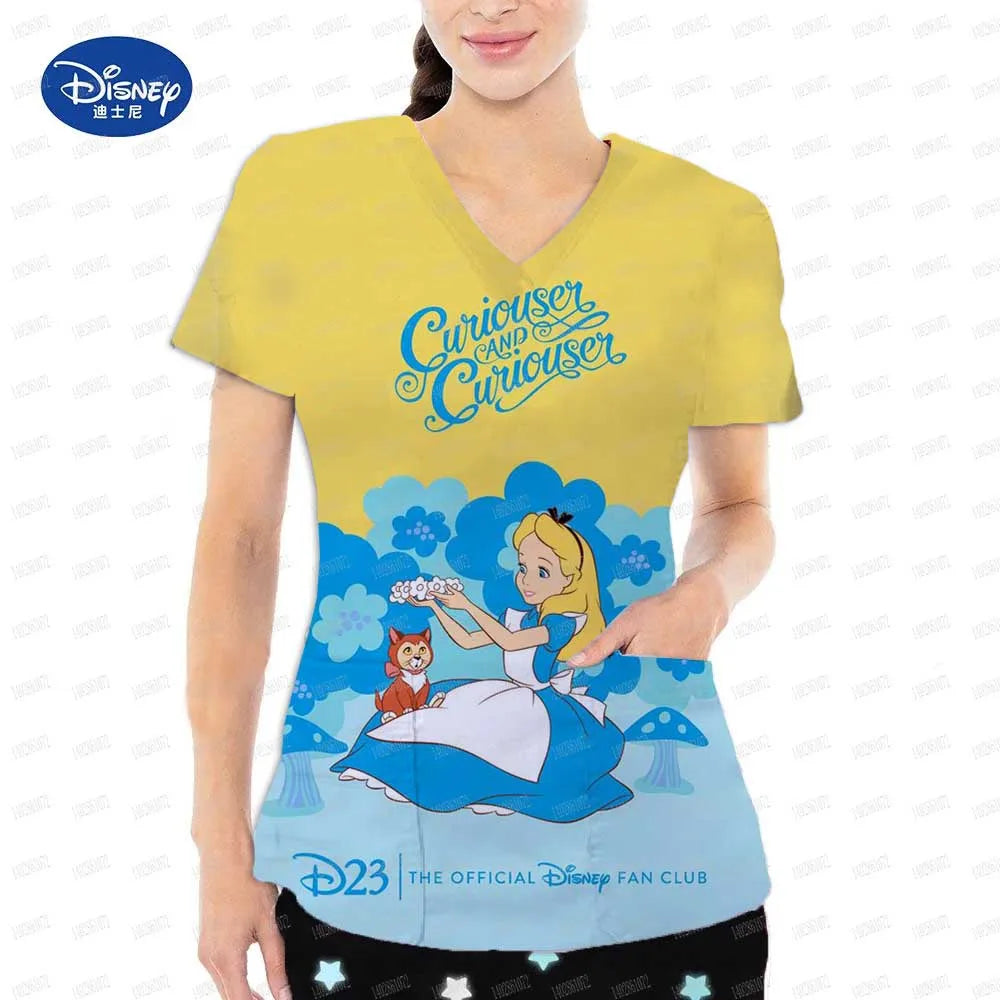 Medical uniform for women Alice's in Wonderland top frosted hospital work short sleeved T-shirt nurse accessories dental surgica