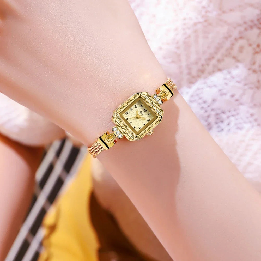 Elegant Lady Wristwatches Luxury Gold Square Dial Simple Casual Women's Watches Waterproof Stainless Steel Golden Girls Watches