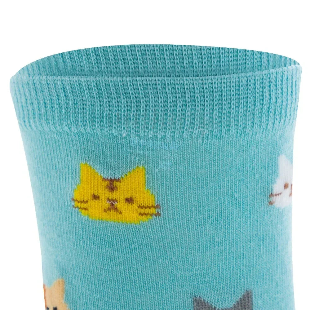 Cute Cartoon Cat Print Women Socks Sweet Cute Japanese Style Kawaii Long Socks Casual Harajuku Streetwear Cotton Soft Crew Socks