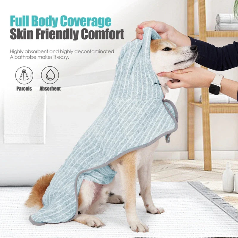 Pet Drying Coat Absorbent Bathrobe Towel for Large Medium Small Dogs Soft Adjustable Fast Drying Moisture Cat Dogs Pet Bath Robe