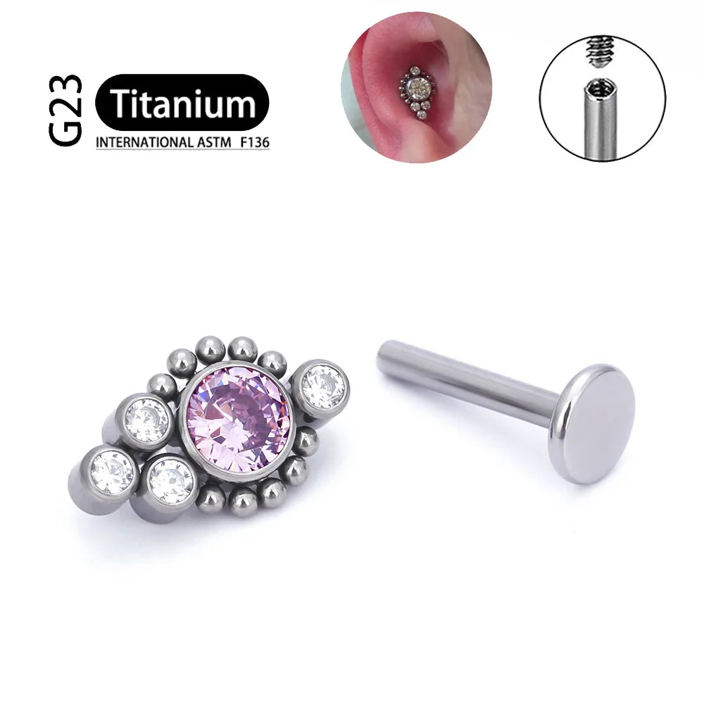 G23 Titanium ASTM F136 Cartilage Ear Studs Zircon Opal Agate Labret Lip Tragus Christmas Gift Piercing Jewelry For Women