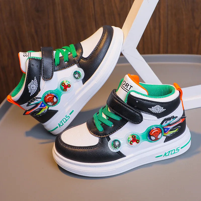 Disney Boys Fashion Sport Shoes Cartoon Spiderman Children's Sneakers Anti-slip Basket Shoes Student Shoes for Kids Size 26-37