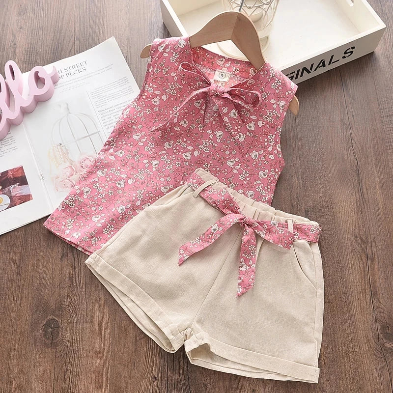 Melario Cotton Girls Clothing Sets Summer Vest Two Piece Sleeveless Children Sets Fashion Girls Clothes Suit Casual Dot Outfits