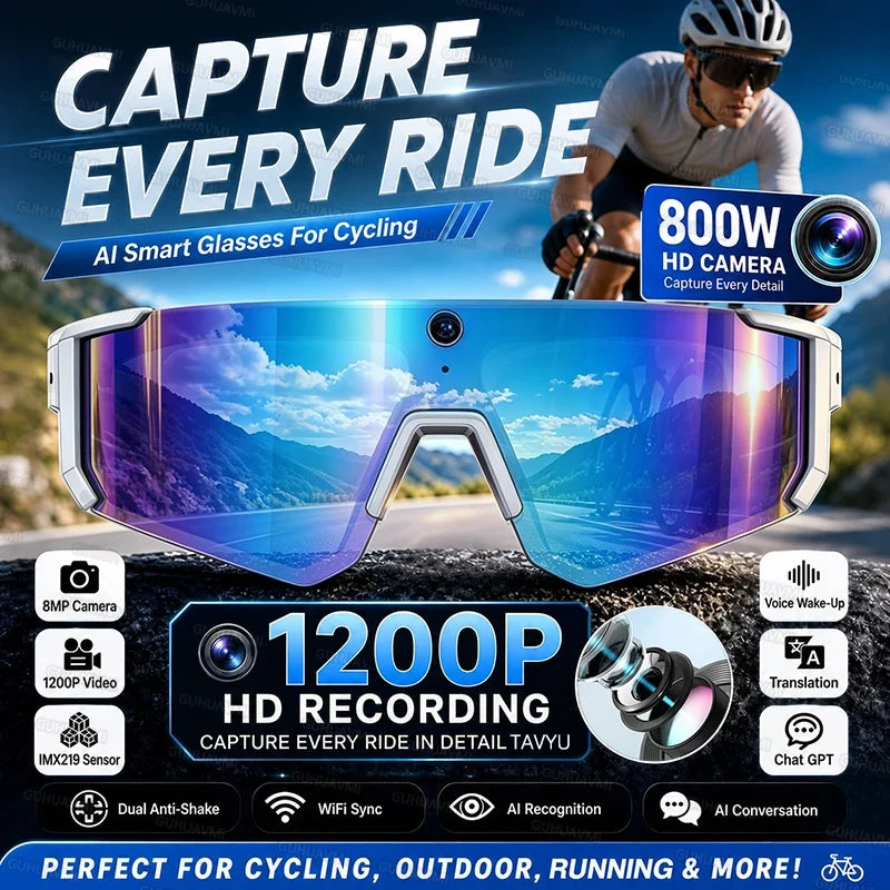 World Premiere 2026 New AI Camera Glasses 4K 60FPS HD Shooting Bluetooth Call Voice Assistant UV400 Sports Smart Glasses Cycling