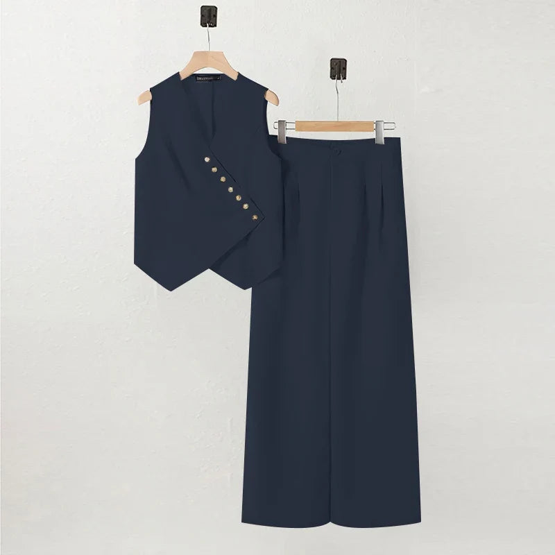 ZANZEA Women Trendy Pant Sets Irregular Buttons Vests and Wide Leg Pant 2-Pieces Suits 2025 Spring Summer Streetwear 2pcs Outfit