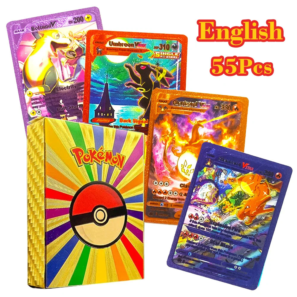 110-27Pcs Pokemon Gold Foil Card VMAX GX VSTAR Cards English French German Spanish Charizard Pikachu Arceus Silver Pokemon Cards