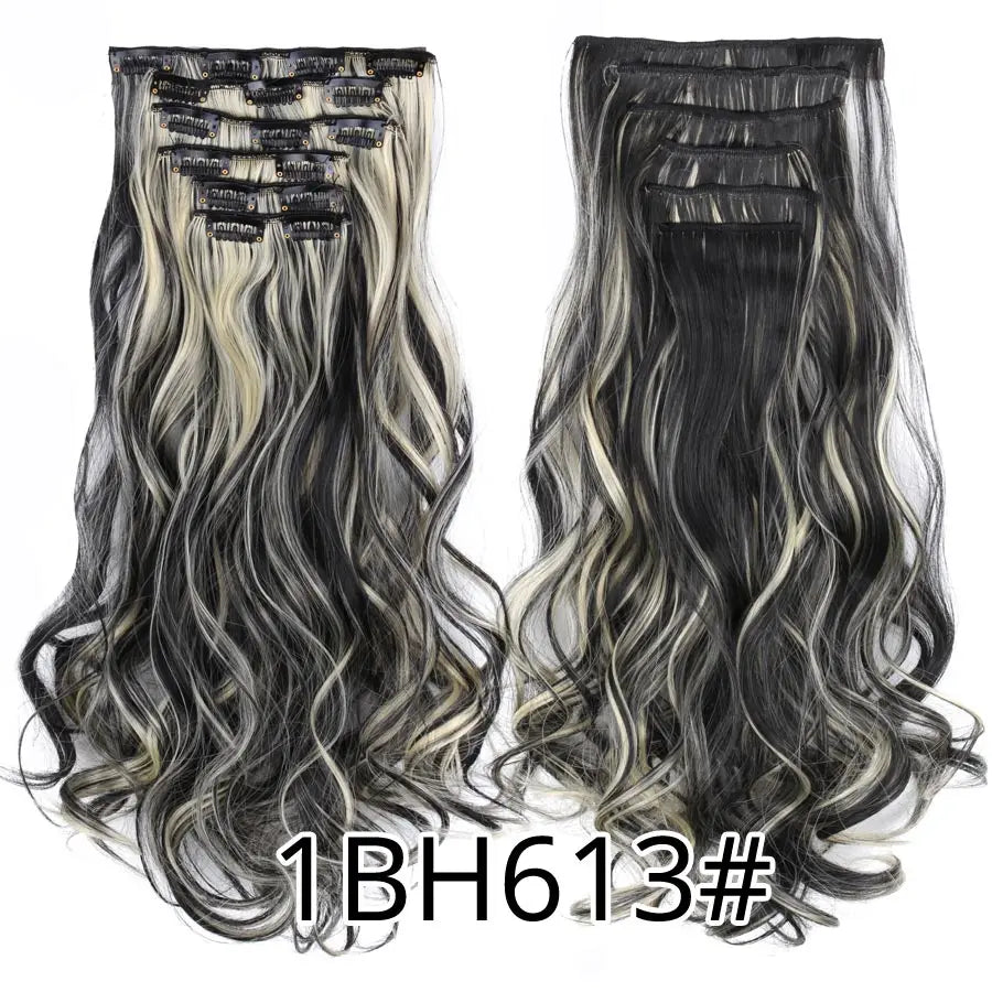 Leeons 16Clips Long Straight Synthetic Clip On Hair Extensions Cheveux Clip Naturel High Temperature Fiber Black Brown Hairpiece