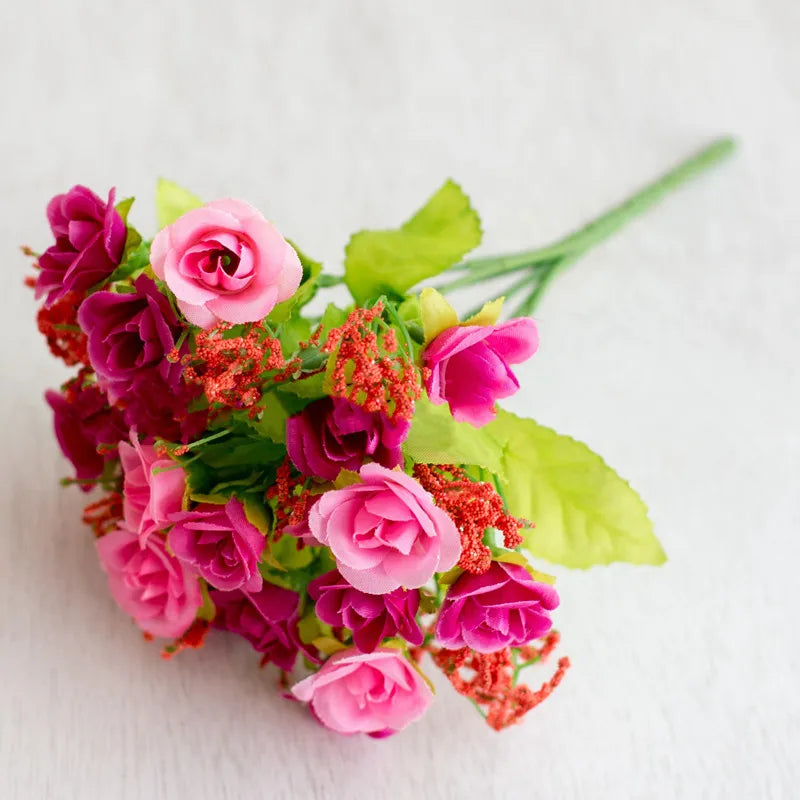 Autumn 15 Heads/Bouquet Small Bud Roses Bract Silk Artificial Flower DIY Wedding Home Christmas Decor Floral Gifts Photo Props