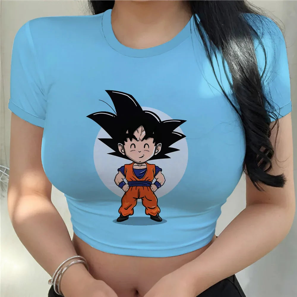 Crop Top Fashion Tops Harajuku Kawaii Clothes T-shir T Shirt Cool Goku Dragon Ball Z New Clothing Y2k Sexy Vegeta Anime Women Z