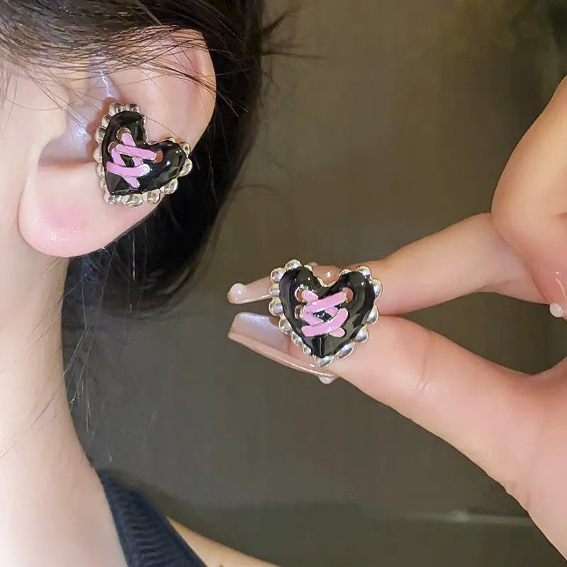 Gothic Red Binding Heart Earring for Women Crystal Thorns Love Open Ring Goth Irregular Layered Stone Aesthetic Y2K Jewelry