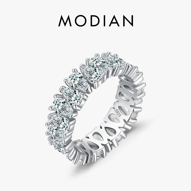 Modian Luxury 925 Sterling Silver Water Drop Clear Zircon Sparkling Prong Setting Ring For Women Wedding Engagement Fine Jewelry