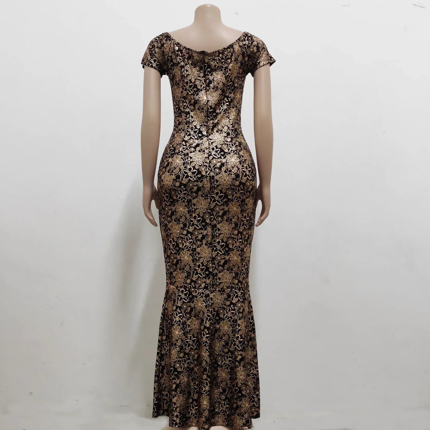 Women Dress Elegant Flower Party Dress, Off the Shoulder Short Sleeve, Slit Maxi Long Dresses for Woman.