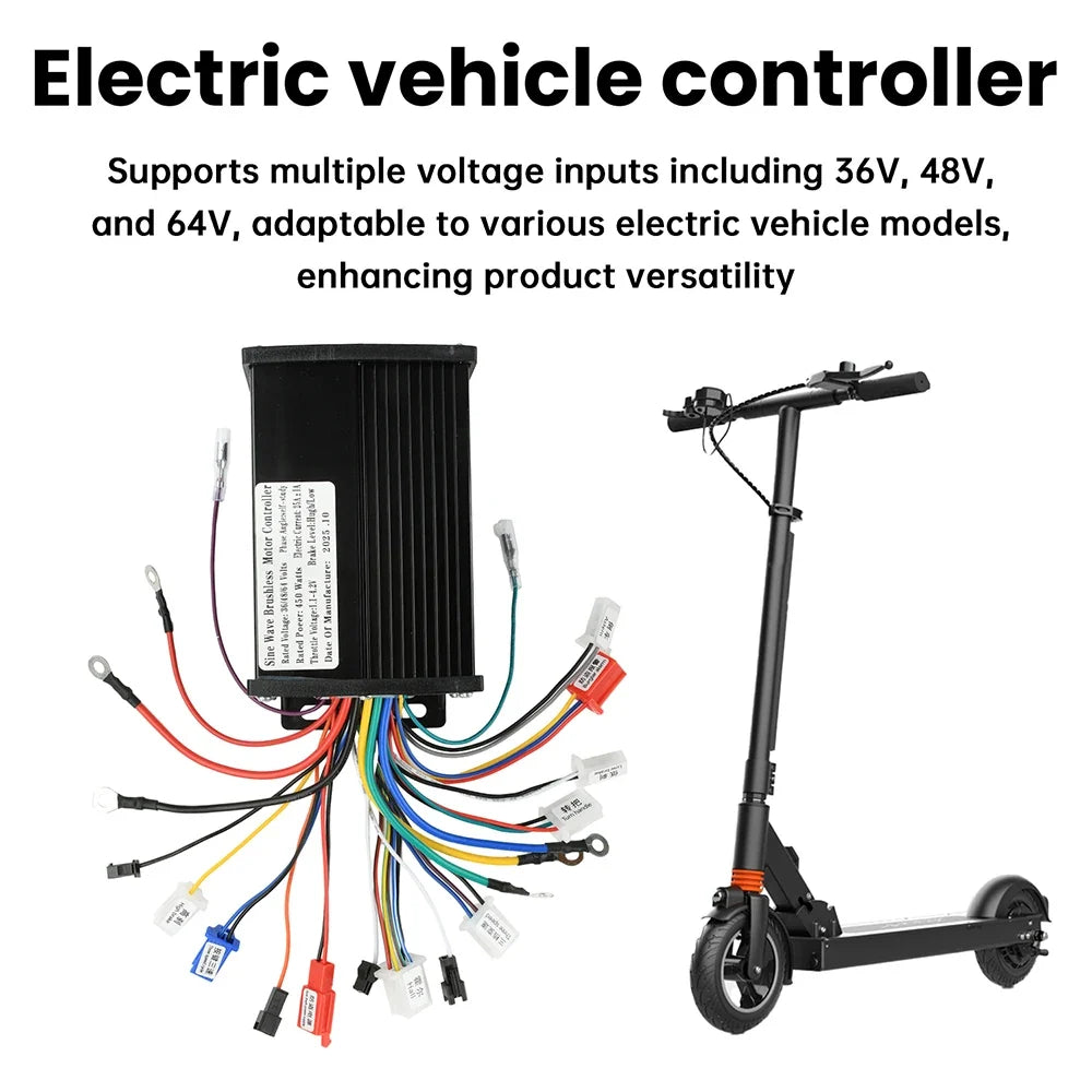 36V 48V 64V 450W 22-25A Electric Scooter E-Bike Sine Wave Brushless Motor Controller Triple-Mode Silent HY3208 MOS Transistor