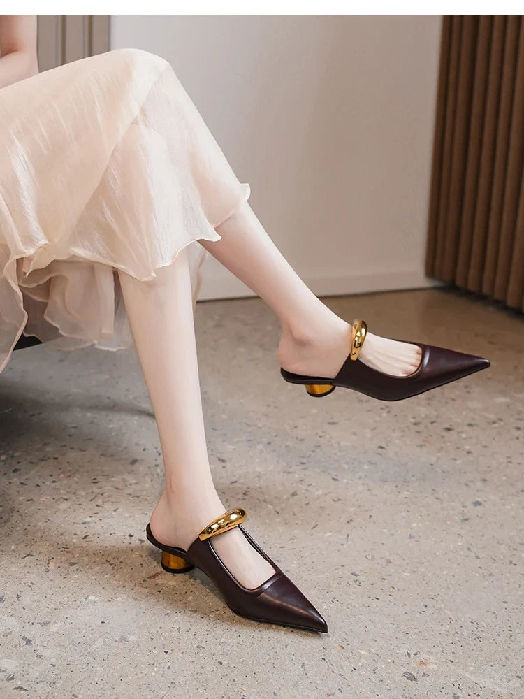 Pointed Toe Women's Slippers 2024 Summer Fashion Shallow Mouth Women's Mules Comfortable Wear Outside Ladies One Word Drag
