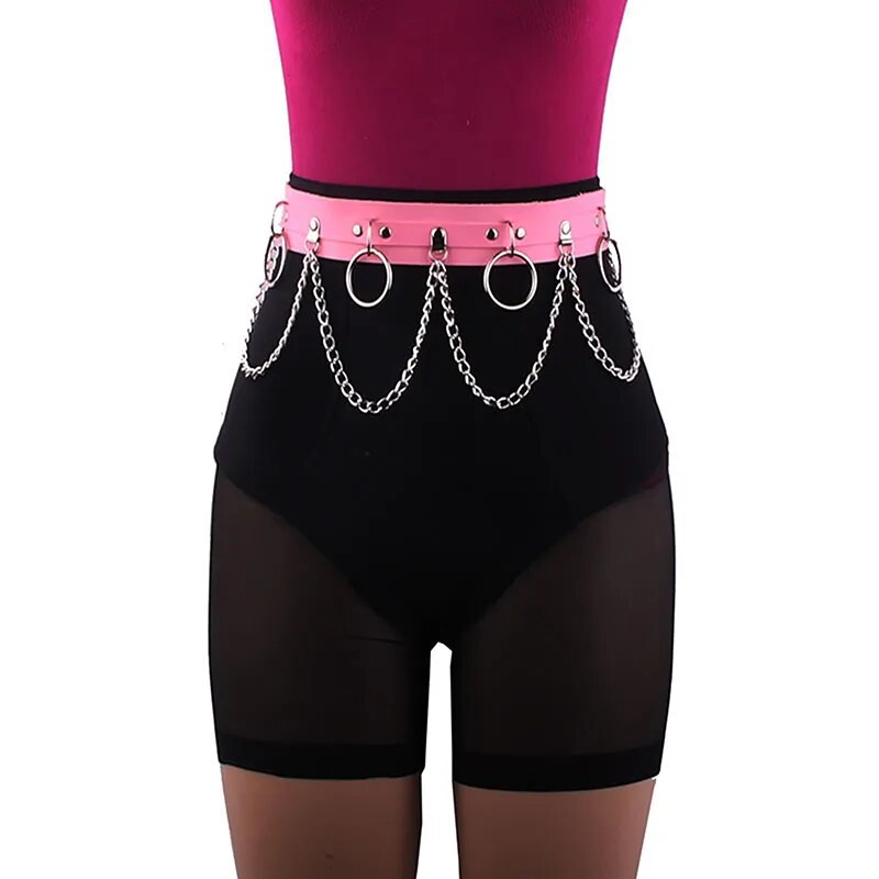 Sexy Women Gothic Hiphop Belt With Chain Harajuku Punk Style Jk Waist Adjustable Disco Dancing Pu Dress Jeans Waist Chain
