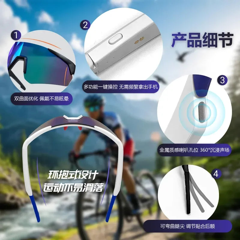 AI Smart Bluetooth Glasses for Men Women Outdoor Sports Cycling UV Protection Wireless Music Call Headset Eyewear Sunglasses