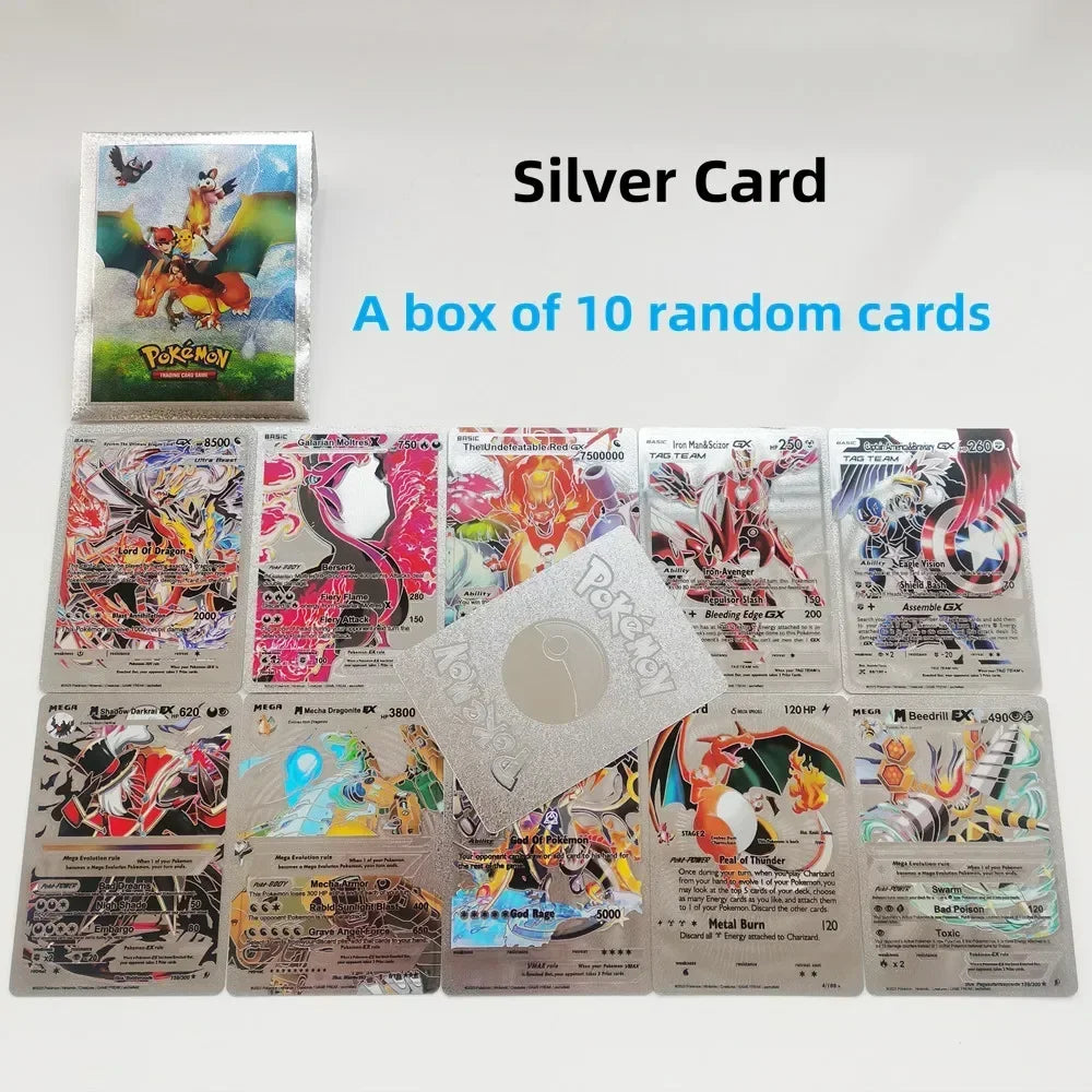 2024 new A Box of 10Pcs Pokemon Cards Gold Foil Card Gold Vmax Vstar V Energy Card Charizard Pikachu Rare Series Battle Coach