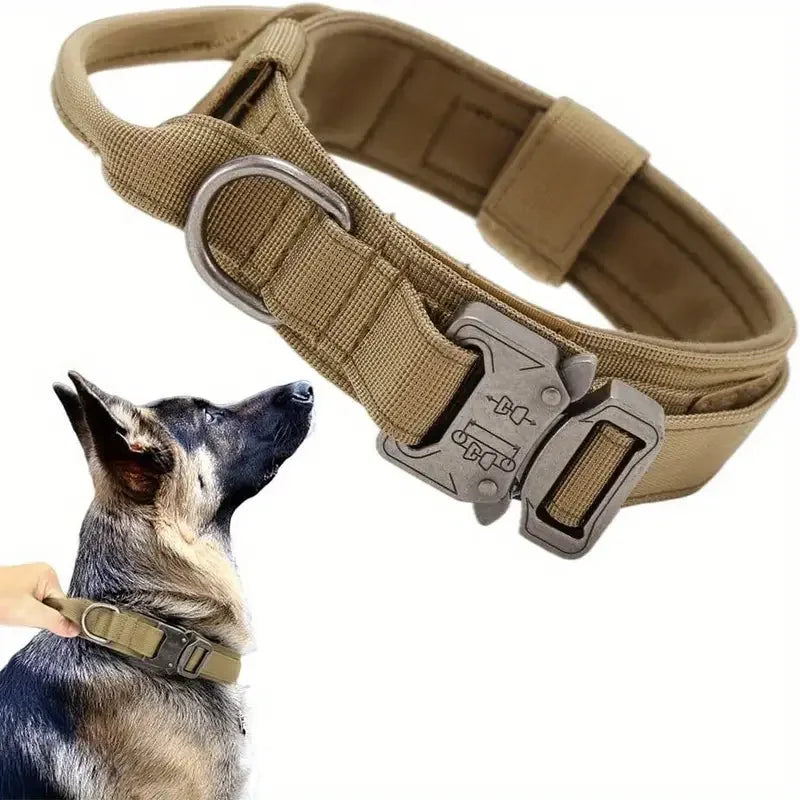 Tactical Dog Collar Adjustable Military Nylon Dog Collar with Control Handle and Heavy Duty Metal Buckle for Medium & Large Dog