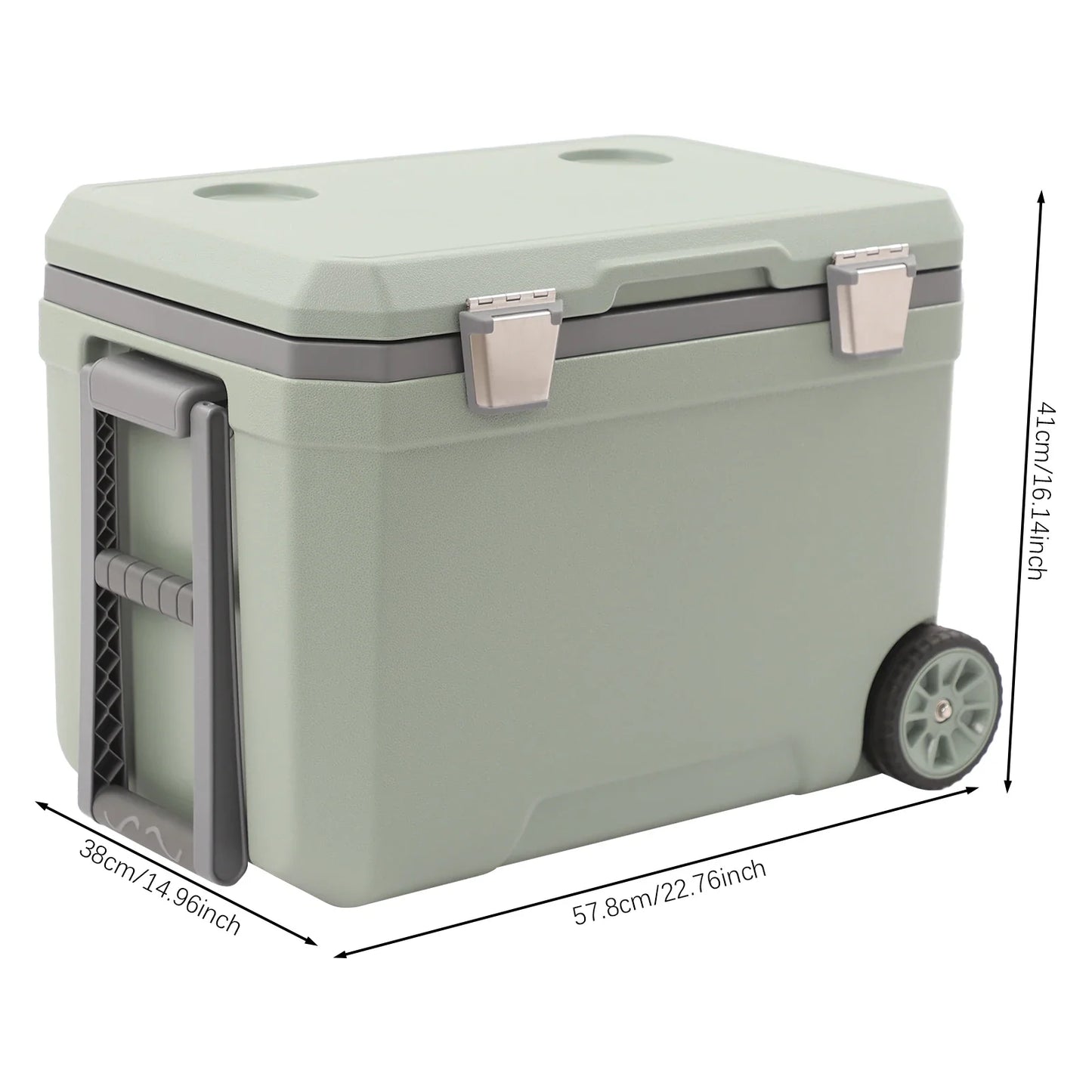 45L Insulated Wheeled Portable Cooler, Long Ice Retention Green Cooler Box, Outdoor Refrigerated Cooler for Fishing with Handle,for Boating, Camping, Travel & Picnic