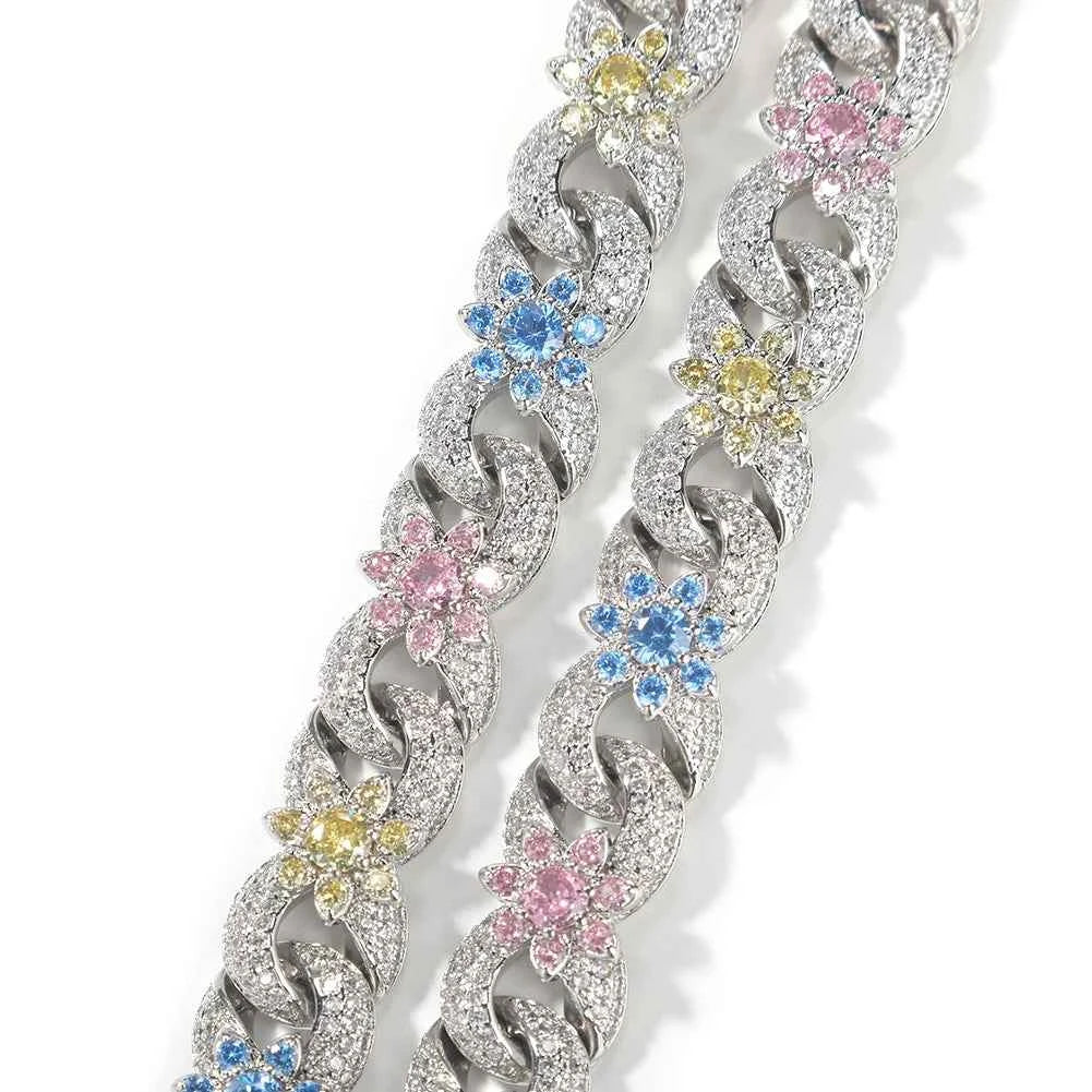 Colorful Flowers Cuban Chain Necklaces Bracelets