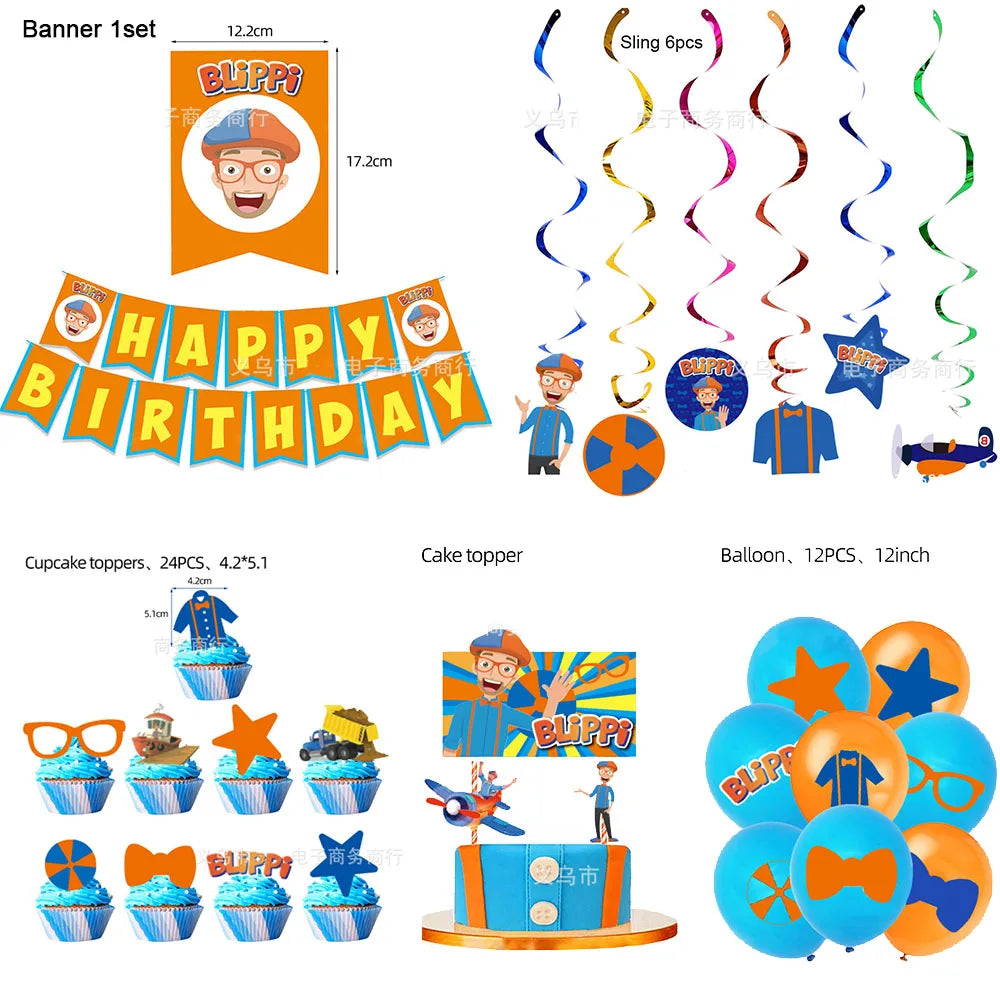Bli-Ppi-Toy Theme Party Supplies Disposable Set Background Balloon Banner