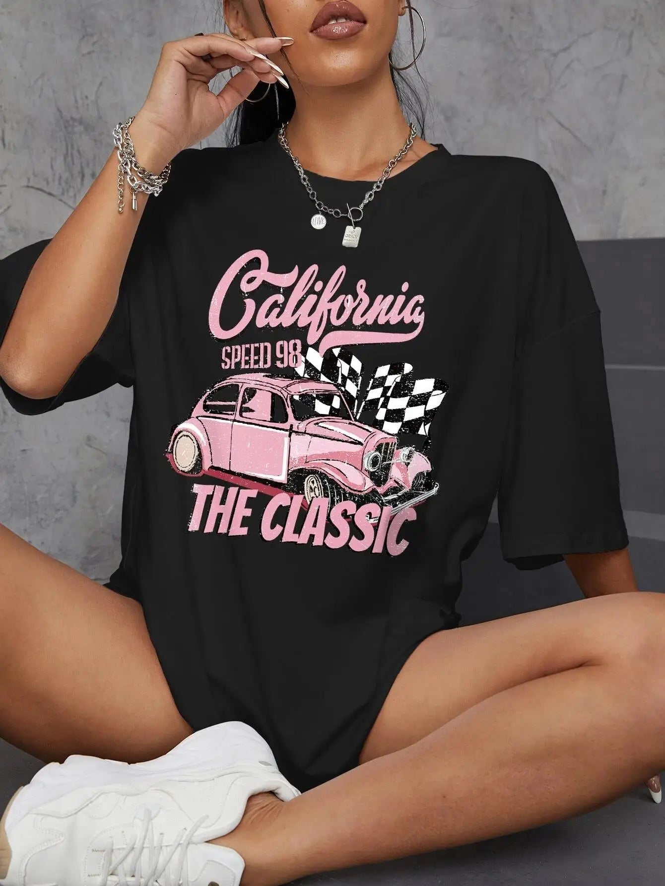 California Classic Racing Print Female T Shirt Cool Soft Tshirt Breathable Summer Tee Clothing Hip Hop Oversize Women'S Tops