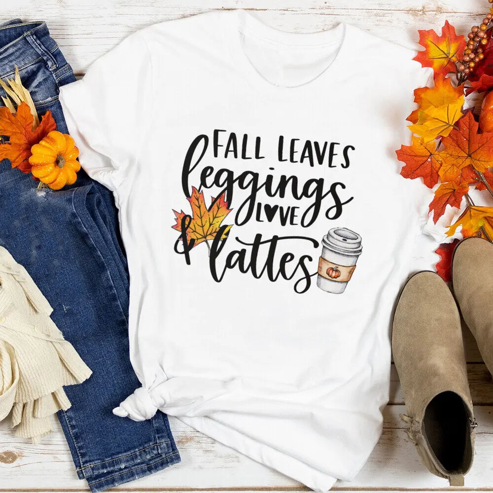 Just A Girl Who Loves Fall Shirt Thanksgiving Graphic Tee Clothes Fashion Pumpkin Spice Print T Shirt Tops Holiday Female Outfit