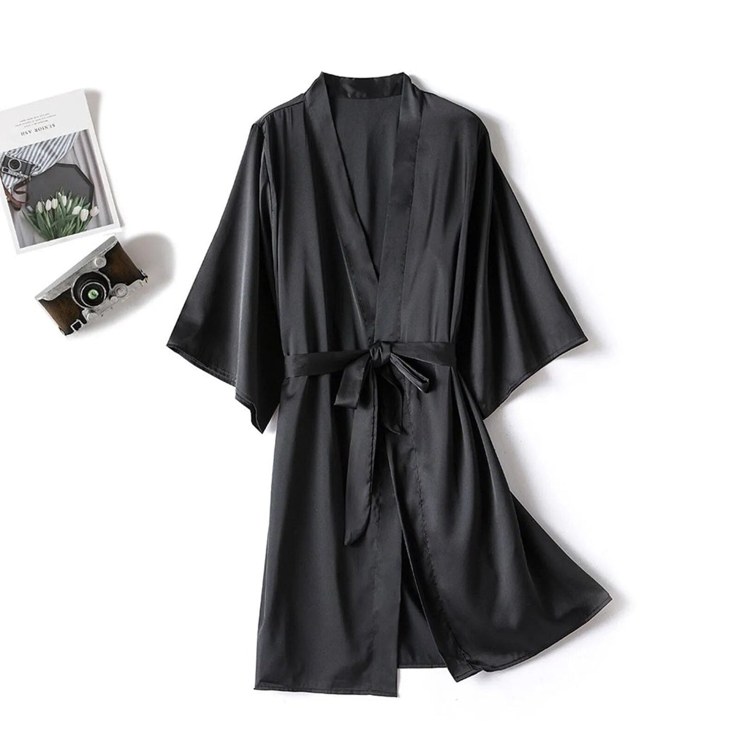 New Women Night Gown Robesatin Silk Pajamas Bathrobe Satin-silk Kimono Women Sexy Sleepwear Dresses With Belt
