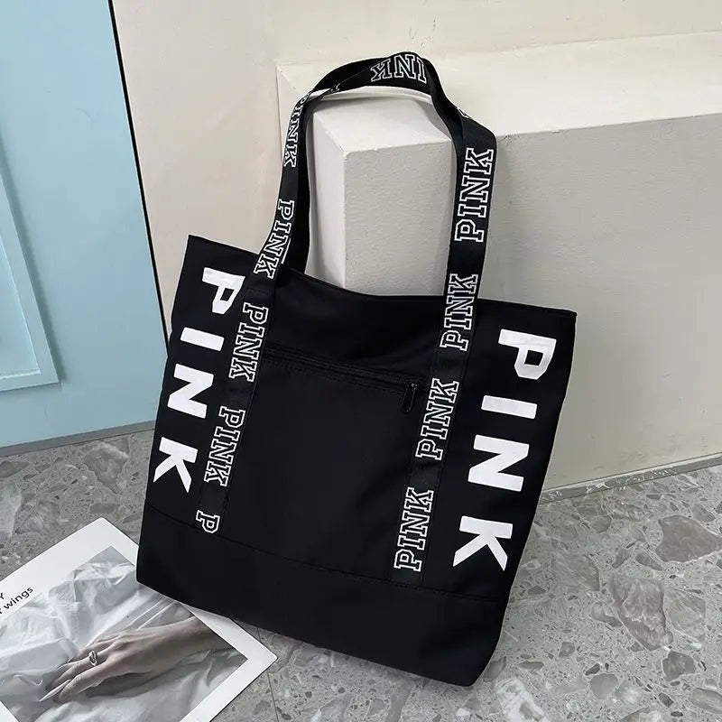 Tote Bag Capacity Canvas Women HandbagWoman Shoulder Bags Colorblock Pink Letter Graphic Tote Handbags Casual Sports Fitness